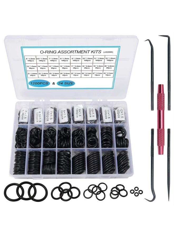 1200Pcs Nitrile Rubber O Ring Kit 24 Sizes O Rings Assortment Kit Set Sealing Washer NBR Metric o-Ring Assortment for Plumbing, Gas, Automotive and Faucet Repair, Resist Oil and Heat O-  - Image 1