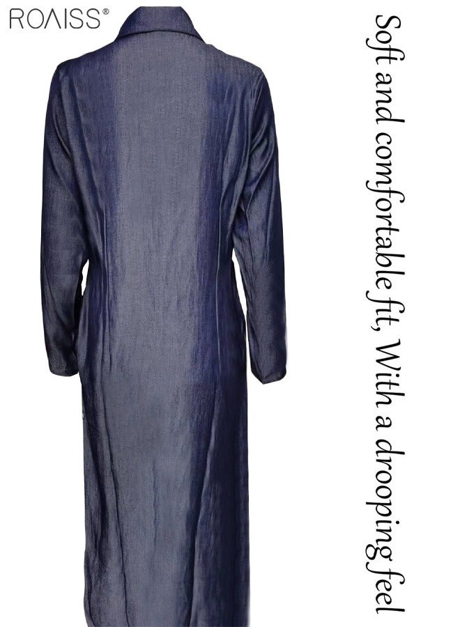 roaiss Women's Casual Shirt Dress Loose Fit Button Closure Dress With Pockets On Both Sides Lightweight Long Dress - Image 4