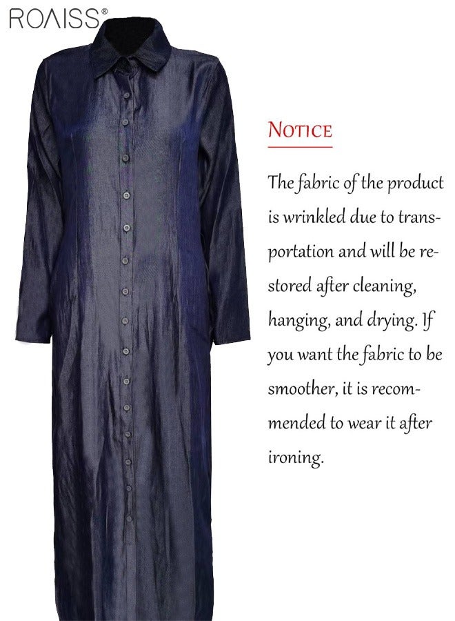 roaiss Women's Casual Shirt Dress Loose Fit Button Closure Dress With Pockets On Both Sides Lightweight Long Dress - Image 3
