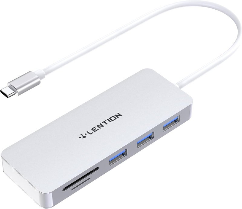 لينشن محور USB-C من LENTION مع 3 منافذ USB 3.0 وقارئ بطاقات SD/microSD متوافق مع MacBook Pro 2025-2016، وMac Air الجديد/iPad Pro/Surface، والمزيد، محول Type C معتمد ومستقر (CB-C15، فضي) - Image 1