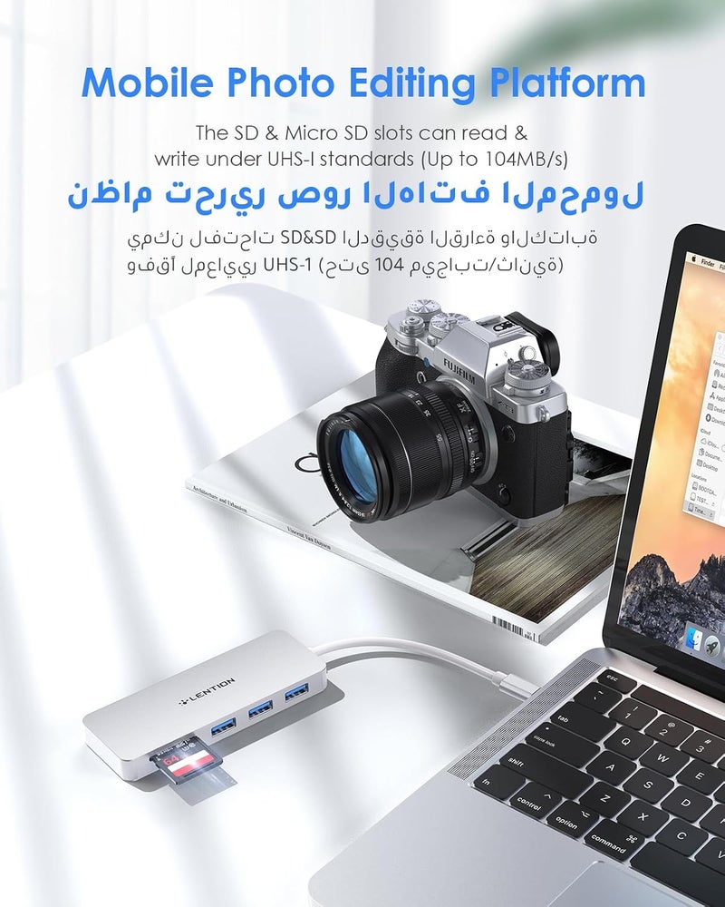 لينشن محور USB-C من LENTION مع 3 منافذ USB 3.0 وقارئ بطاقات SD/microSD متوافق مع MacBook Pro 2025-2016، وMac Air الجديد/iPad Pro/Surface، والمزيد، محول Type C معتمد ومستقر (CB-C15، فضي) - Image 2