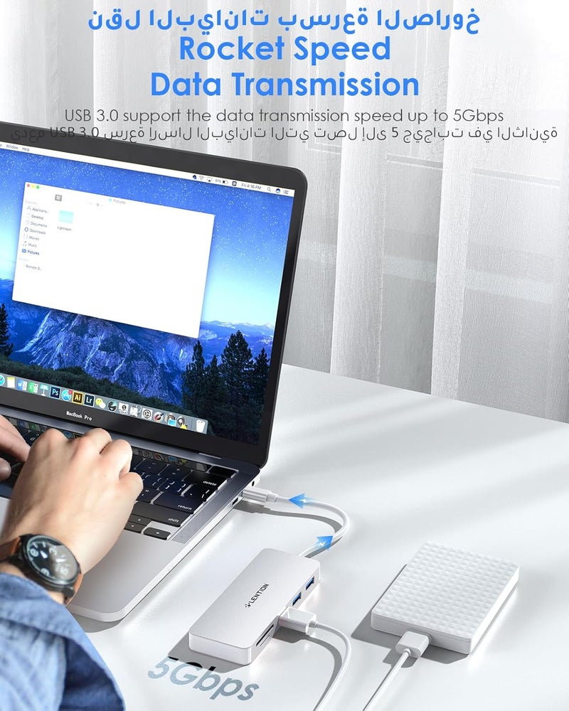 لينشن محور USB-C من LENTION مع 3 منافذ USB 3.0 وقارئ بطاقات SD/microSD متوافق مع MacBook Pro 2025-2016، وMac Air الجديد/iPad Pro/Surface، والمزيد، محول Type C معتمد ومستقر (CB-C15، فضي) - Image 4