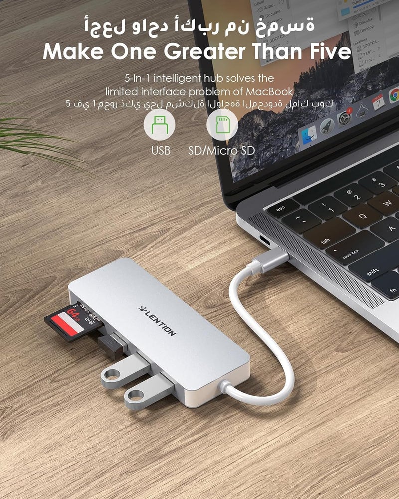 لينشن محور USB-C من LENTION مع 3 منافذ USB 3.0 وقارئ بطاقات SD/microSD متوافق مع MacBook Pro 2025-2016، وMac Air الجديد/iPad Pro/Surface، والمزيد، محول Type C معتمد ومستقر (CB-C15، فضي) - Image 3