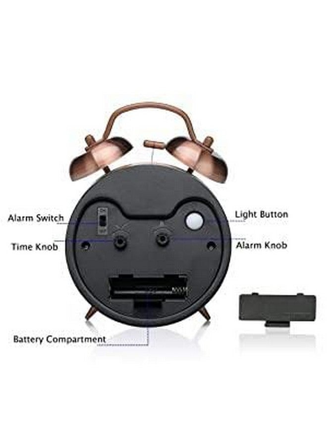 DONDA Vintage Look Twin Bell Analog Table Alarm Clock with Night LED Display (11 x 8 x 5 CM,Copper) (Analog Copper Color, Small) - Image 4