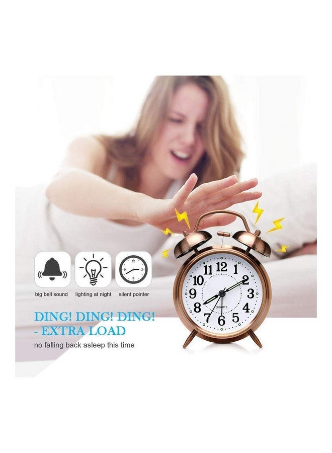 DONDA Vintage Look Twin Bell Analog Table Alarm Clock with Night LED Display (11 x 8 x 5 CM,Copper) (Analog Copper Color, Small) - Image 5