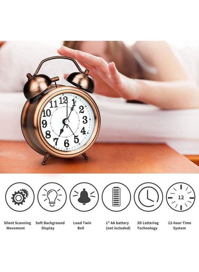 DONDA Vintage Look Twin Bell Analog Table Alarm Clock with Night LED Display (11 x 8 x 5 CM,Copper) (Analog Copper Color, Small) - Image 3