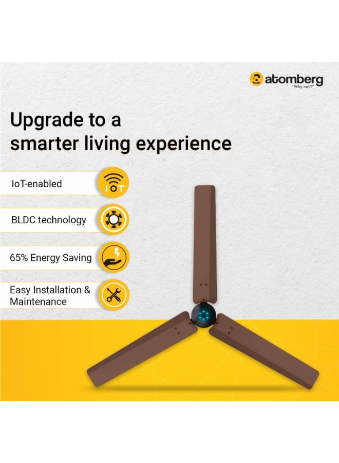 atomberg Renesa Smart 1200mm BLDC Ceiling Fan with IoT & Remote | Energy Efficient Ceiling Fan | Ceiling fan for Living Room | High Air Delivery with LED Indicators (Brown & Black) - Image 3