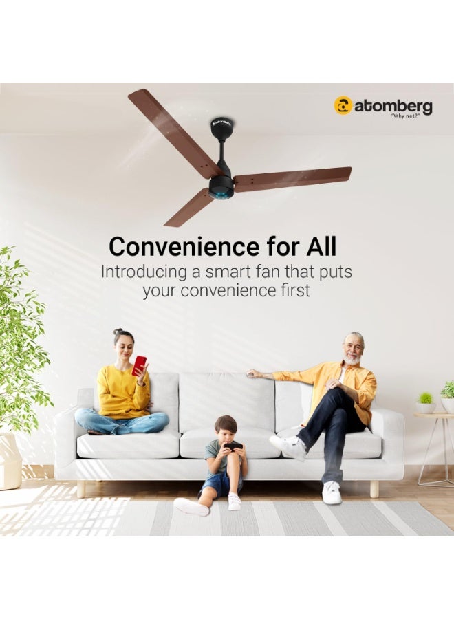 atomberg Renesa Smart 1200mm BLDC Ceiling Fan with IoT & Remote | Energy Efficient Ceiling Fan | Ceiling fan for Living Room | High Air Delivery with LED Indicators (Brown & Black) - Image 2