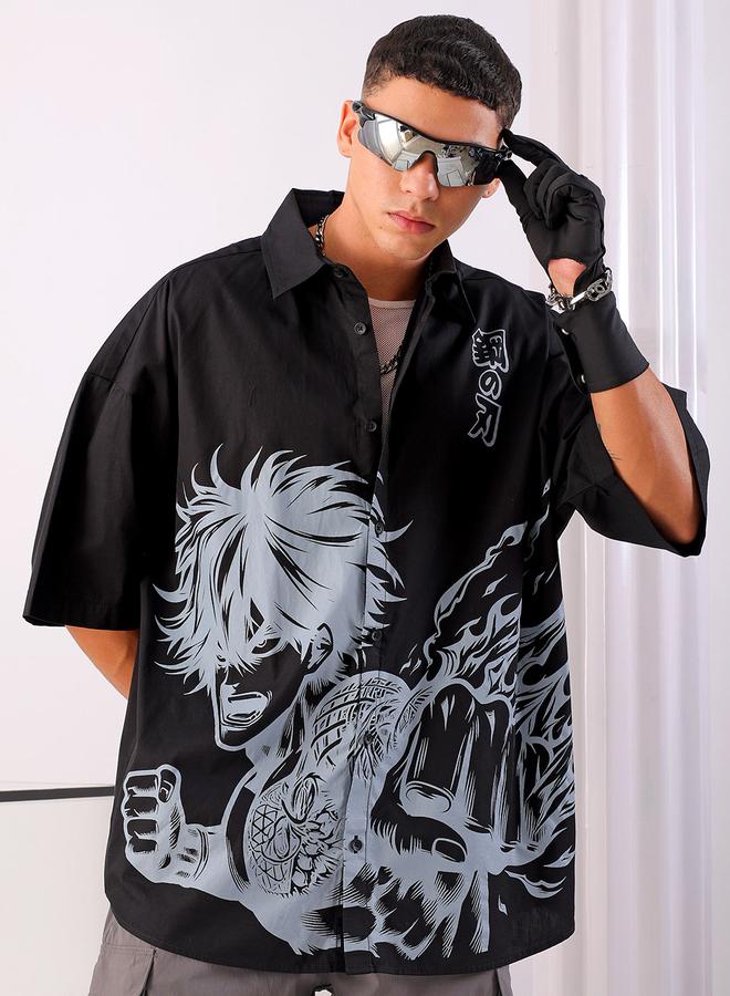 The Indian Garage Co Men Black Graphic Print Spread Collar Shirt - Image 1