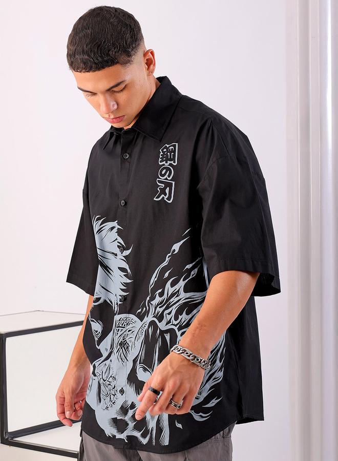 The Indian Garage Co Men Black Graphic Print Spread Collar Shirt - Image 2