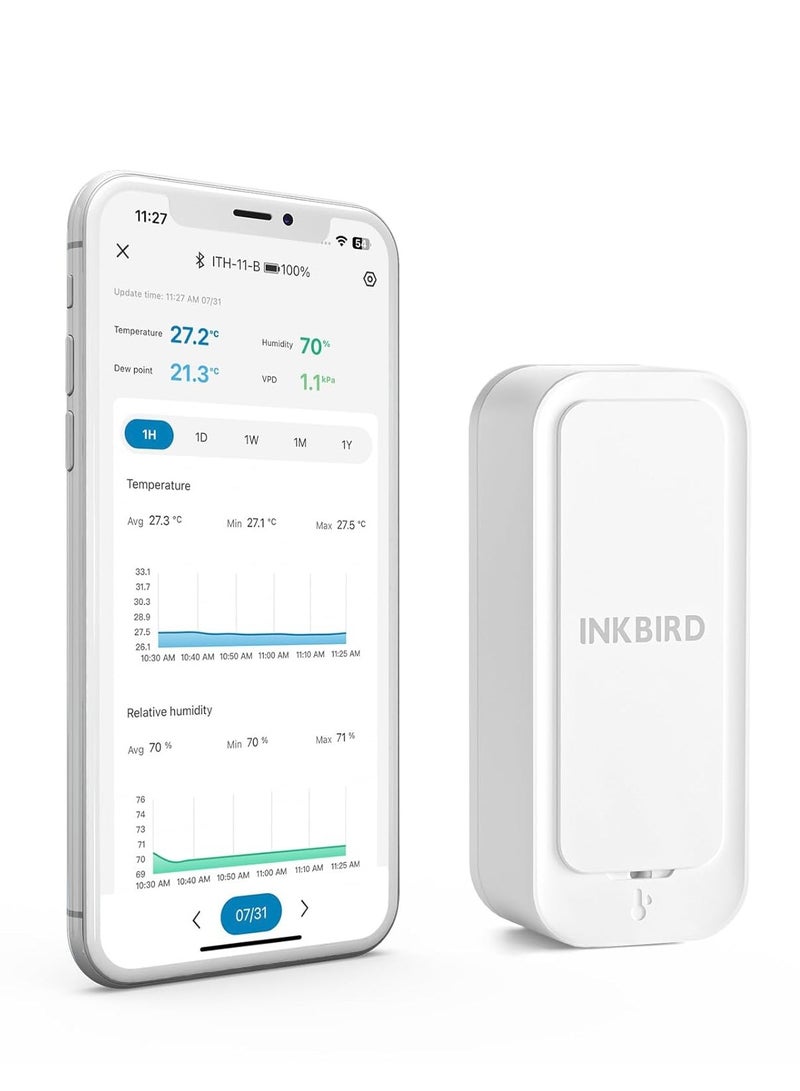 INKBIRD INKBIRD ITH-11-B Bluetooth Thermo-hygrometer, Bluetooth 5.0 Temperature and Humidity Monitor, APP Remote Control, IP65 Waterproof, 2 Years Data Storage and Export - Image 1