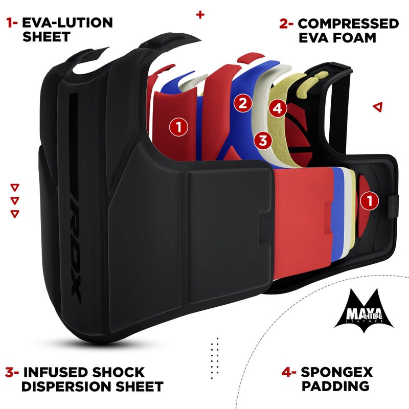 RDX Boxing Body Protector, MMA Kickboxing Muay Thai Boxing Chest Guard, Sparring Training Heavy Punching, Kara Adjustable Strike Shield, Martial Arts Upper Body Ribs Protection Pad, Taekwondo Vest - Image 4