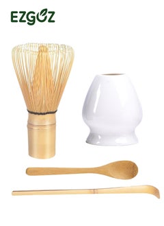 EZGOZ 4-Pieces Matcha Whisk Set Matcha Whisk Traditional Scoop Tea Spoon Whisk Holder White  - Image 1