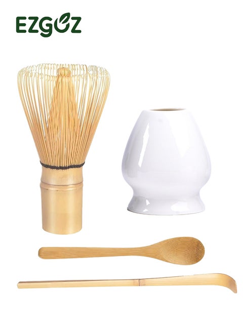 4-Pieces Matcha Whisk Set Matcha Whisk Traditional Scoop Tea Spoon Whisk Holder White