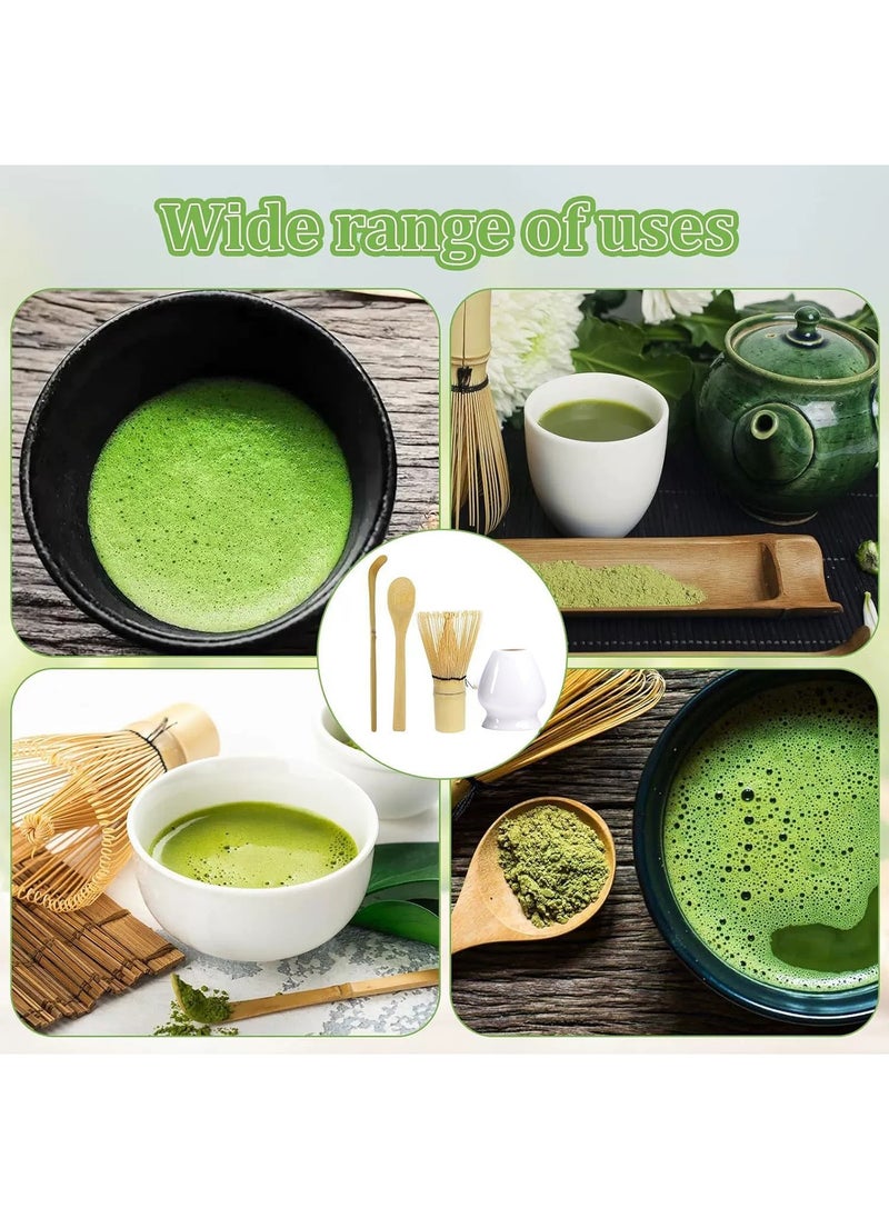 EZGOZ - 4-Pieces Matcha Whisk Set Matcha Whisk Traditional Scoop Tea Spoon Whisk Holder White - Image 1