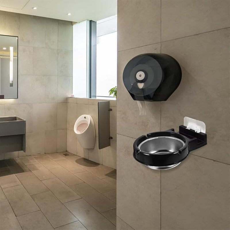 Stainless Steel Wall Mounted Ashtray 2Pcs with Adhesive for Indoor Outdoor Use Black - Image 5