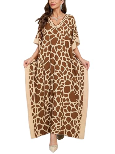 KECVOT Kaftan Dresses for Women V Neck Batwing Sleeve Plus Size Caftans Swimwear Coverups Maxi Beach Dresses - Image 1