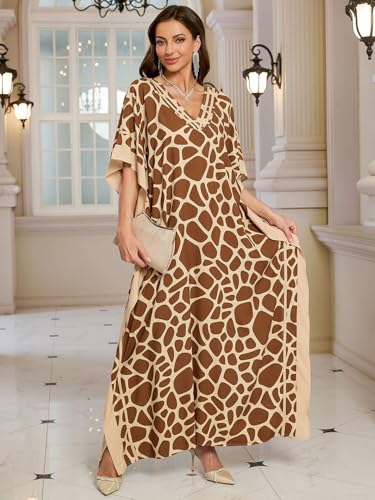 KECVOT Kaftan Dresses for Women V Neck Batwing Sleeve Plus Size Caftans Swimwear Coverups Maxi Beach Dresses - Image 4
