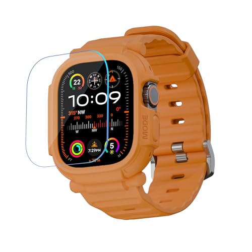 elkson for Apple Watch Ultra 3 2 1 Band case 49mm Screen Protector Tempered Glass, Quattro Pro Series Rugged for iWatch Bumper Strap, Military Grade Durable Protective Cover, Shockproof, Orange - Image 1