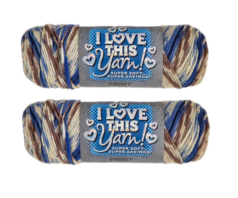 Hobby Lobby Print I Love This Yarn 4 Medium 100 Acrylic 252 Yards Yarn for Crocheting Knitting Blankets Hats Accessories Set of 2 510 Blue Camo Stripe - Image 3