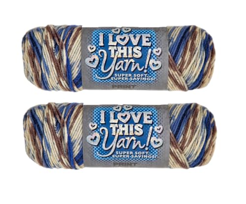 Hobby Lobby Print I Love This Yarn 4 Medium 100 Acrylic 252 Yards Yarn for Crocheting Knitting Blankets Hats Accessories Set of 2 510 Blue Camo Stripe - Image 1