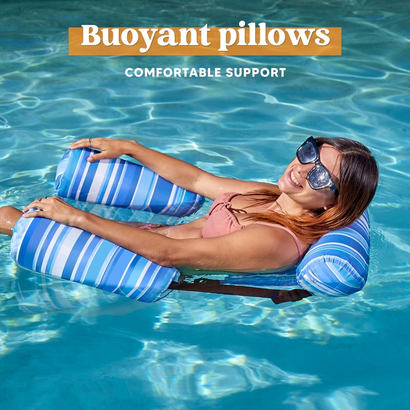 Sloosh Pool Floats Chairs Adult, 2 Packs Inflatable Pool Lounge Chairs,Blow up Hammock Pool Noodles Floats for Adults,Stripe Pattern Floating Water Chair for Pool Lake River(Stripe) - Image 4