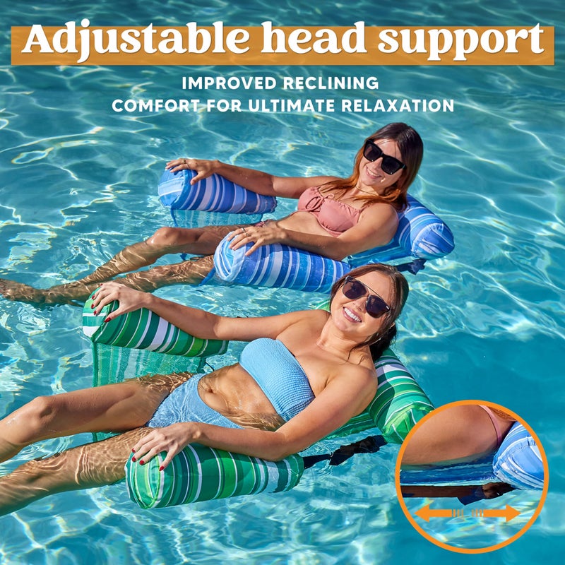 Sloosh Pool Floats Chairs Adult, 2 Packs Inflatable Pool Lounge Chairs,Blow up Hammock Pool Noodles Floats for Adults,Stripe Pattern Floating Water Chair for Pool Lake River(Stripe) - Image 2