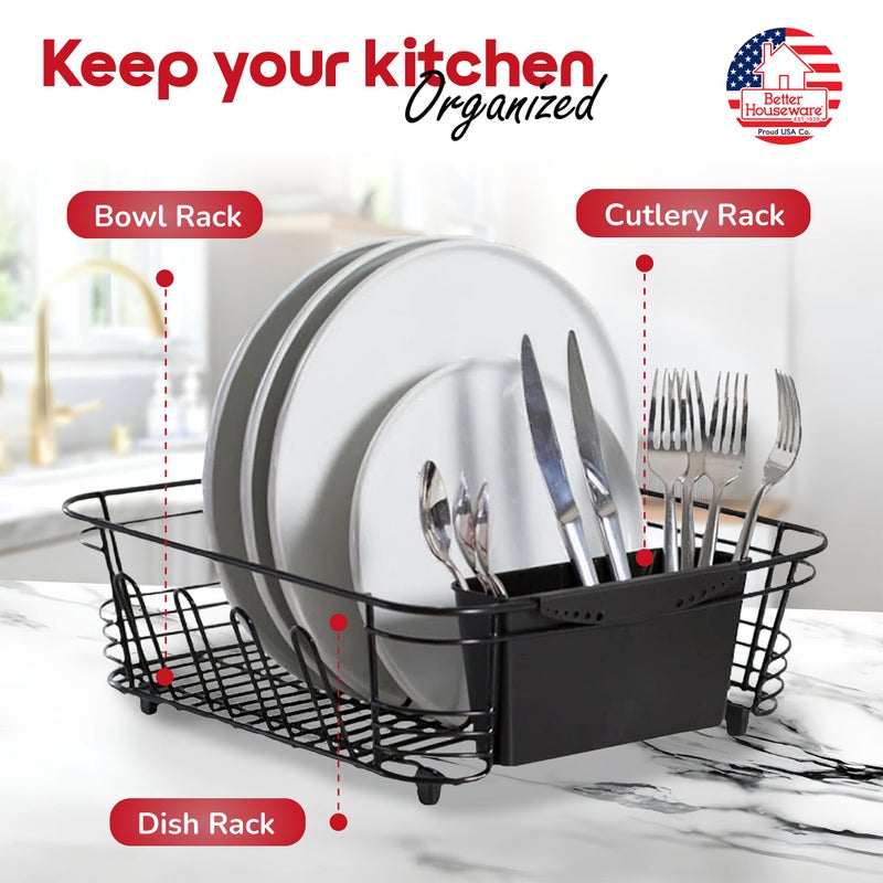 Better Houseware in Sink Dish Drying Rack, Dish Drying Rack in Sink with Non-Slip Handles, Stainless Steel Space-Saving Design, 2-Piece Set with Utensil Holder, 14.5 x 13 x 5 Inch, Black - Image 3