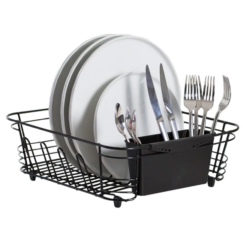Better Houseware in Sink Dish Drying Rack, Dish Drying Rack in Sink with Non-Slip Handles, Stainless Steel Space-Saving Design, 2-Piece Set with Utensil Holder, 14.5 x 13 x 5 Inch, Black - Image 1