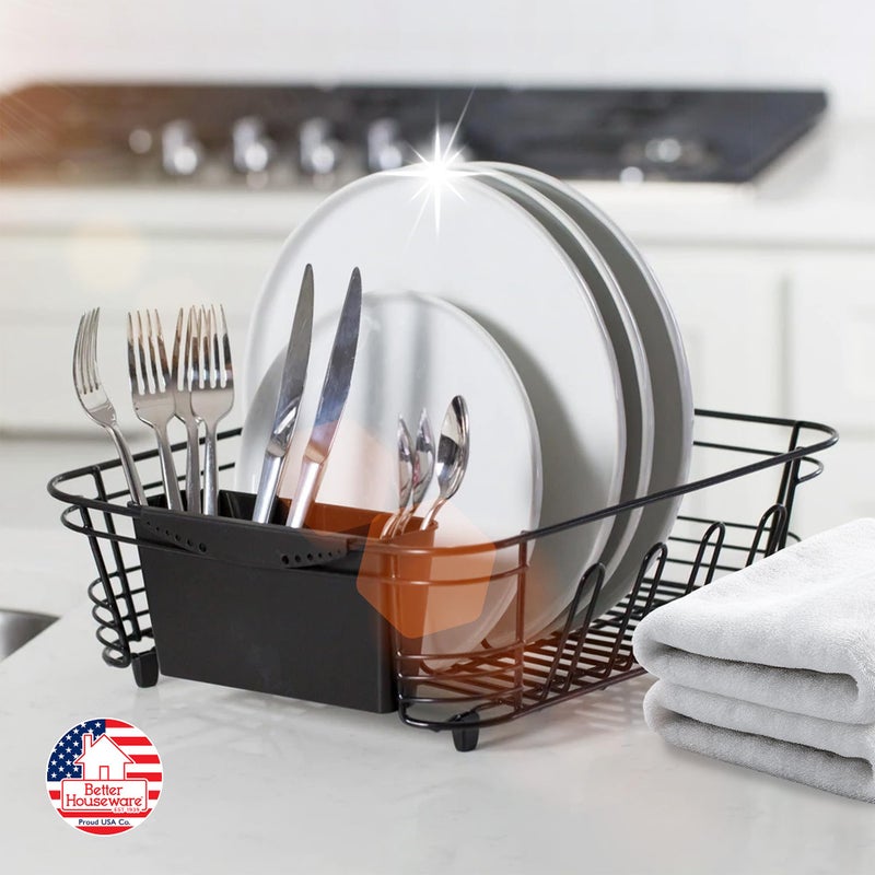 Better Houseware in Sink Dish Drying Rack, Dish Drying Rack in Sink with Non-Slip Handles, Stainless Steel Space-Saving Design, 2-Piece Set with Utensil Holder, 14.5 x 13 x 5 Inch, Black - Image 2