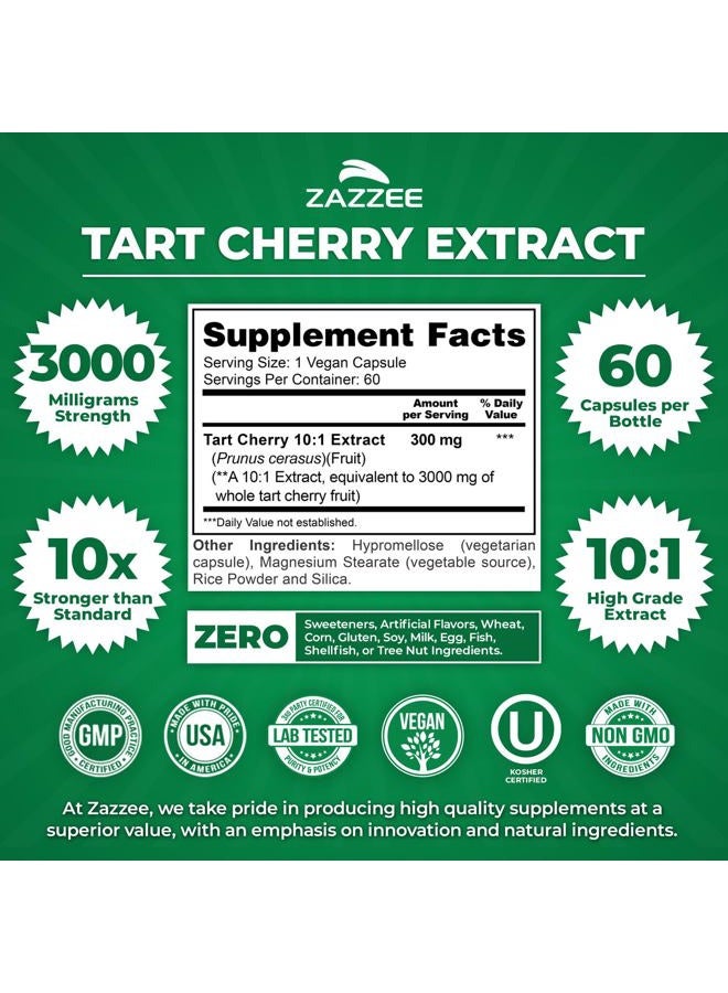 Zazzee مستخلص الكرز الحامض 10:1، قوة 3000 ملغ، 60 كبسولة نباتية، إمداد لمدة شهرين، معتمد كوشير، مستخلص مركز ومعياري 10X، 100% نباتي، طبيعي بالكامل، خالي من الغلوتين، غير معدل وراثيًا - Image 3