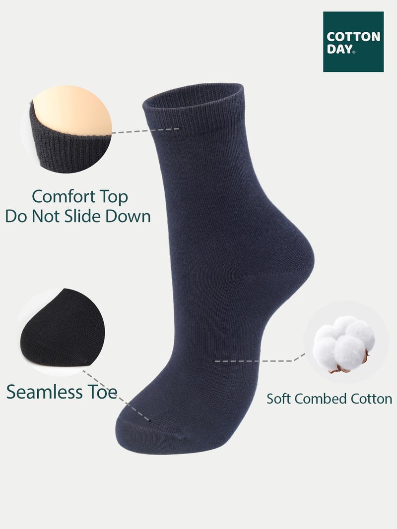 COTTON DAY Unisex Little Kids Youth Boys Girls Soft Cotton Crew Dress Socks Seamless Toe 6 Pack 10-12 years Plain Navy XL (12) - Image 2