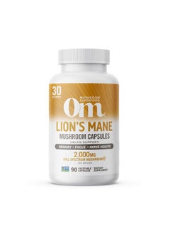 Om Mushroom Superfood Lion's Mane Mushroom Capsules Superfood Supplement, 90 Count, 30 Day Supply, Fruit Body and Mycelium Nootropic for Memory, Focus, Nerve Health and Immune Support  - Image 1