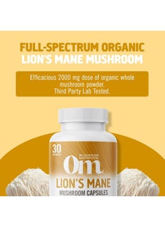 Om Mushroom Superfood Lion's Mane Mushroom Capsules Superfood Supplement, 90 Count, 30 Day Supply, Fruit Body and Mycelium Nootropic for Memory, Focus, Nerve Health and Immune Support  - Image 4