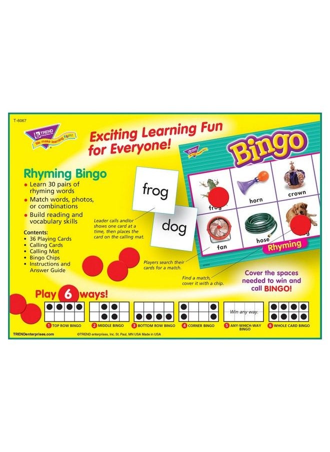 Trend Enterprises - : Rhyming Bingo Game Exciting Way For Everyone To Learn Play 6 Different Ways Perfect For Classrooms And At Home 2 To 36 Players For Ages 4 And Up - Image 1