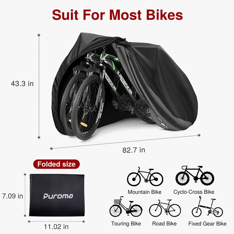 Puroma Bike Cover for 1, 2, or 3 Bikes 2XL Outdoor Waterproof Bicycle Covers Rain Sun UV Dust Wind Proof with Lock Hole for Mountain Road Electric Bike - Image 2