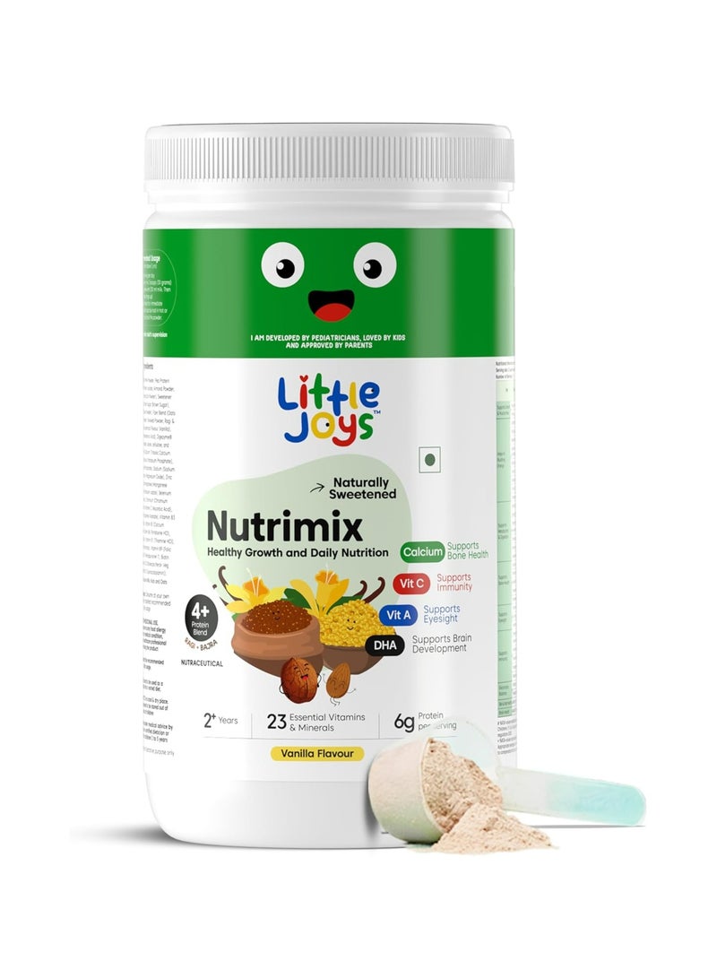 Little Joys مسحوق نيوتريميكس من ليتل جويز - فانيليا | مشروب تغذية متكامل للأطفال (من سنتين فما فوق) | خالي من السكر المكرر | كالسيوم، وحمض الدوكوساهيكسانويك، وفيتامين أ، وفيتامين ج | مع اللوز، والتمر، والجوز، وبذور الشيا، والكتان | نباتي 100% | 400 جم - Image 3