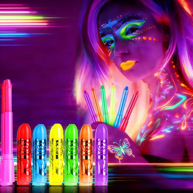 Moonear Glow in The Black Light Face Paint Crayons Kit, UV Black Light Makeup Neon Face and Body Paint Sticks Markers for Mardi Gras Halloween Masquerades Makeup - Image 2