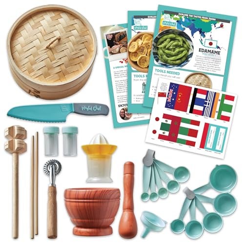 MindWare Playful Chef Foods of The World Cooking Kit for Kids Global Cooking Set with Authentic Tools and 14 Recipes for Ages 8 - Image 5