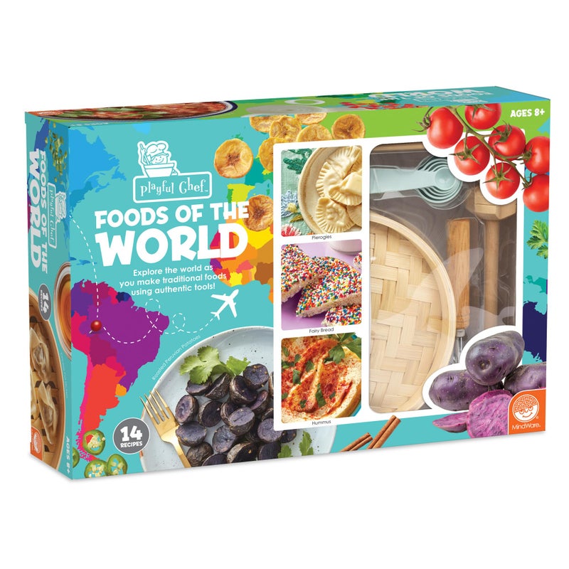 MindWare Playful Chef Foods of The World Cooking Kit for Kids Global Cooking Set with Authentic Tools and 14 Recipes for Ages 8 - Image 3