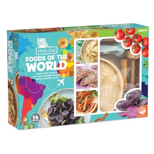 MindWare Playful Chef Foods of The World Cooking Kit for Kids Global Cooking Set with Authentic Tools and 14 Recipes for Ages 8 - Image 1