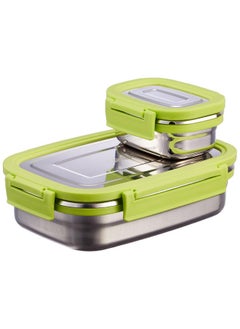 GANESH GANESH Craze Stainless Steel Tiffin Lunch Box Container/Dabba with 4 Side Clip Lock Lid for Office & School Use/Food Grade/Air Tight/Easy to Carry/Leak Proof(650ml 1pc + 140ml 1 Pc) Green  - Image 1