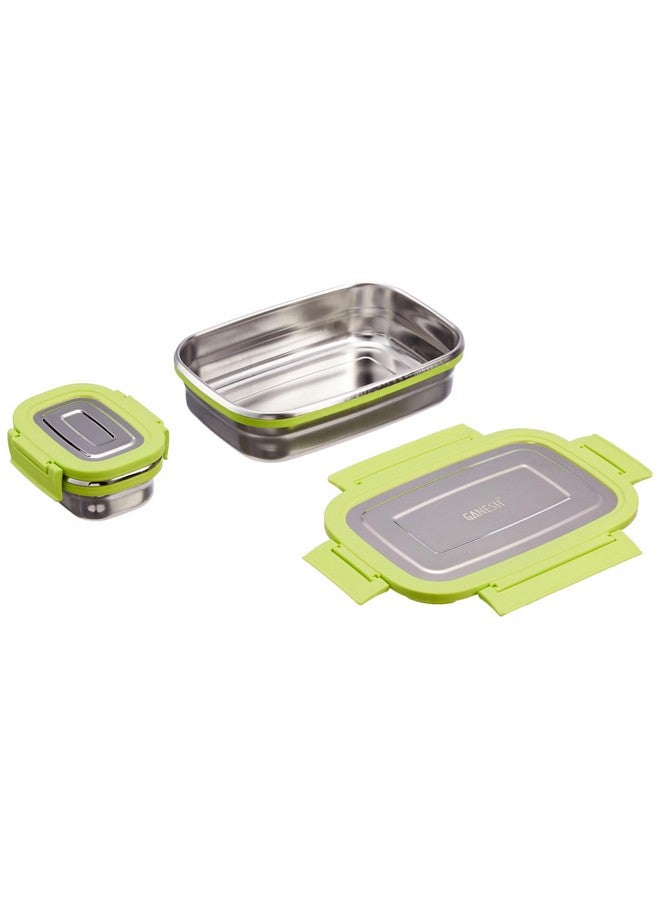 GANESH Craze Stainless Steel Tiffin Lunch Box Container/Dabba with 4 Side Clip Lock Lid for Office & School Use/Food Grade/Air Tight/Easy to Carry/Leak Proof(650ml 1pc + 140ml 1 Pc) Green - Image 2