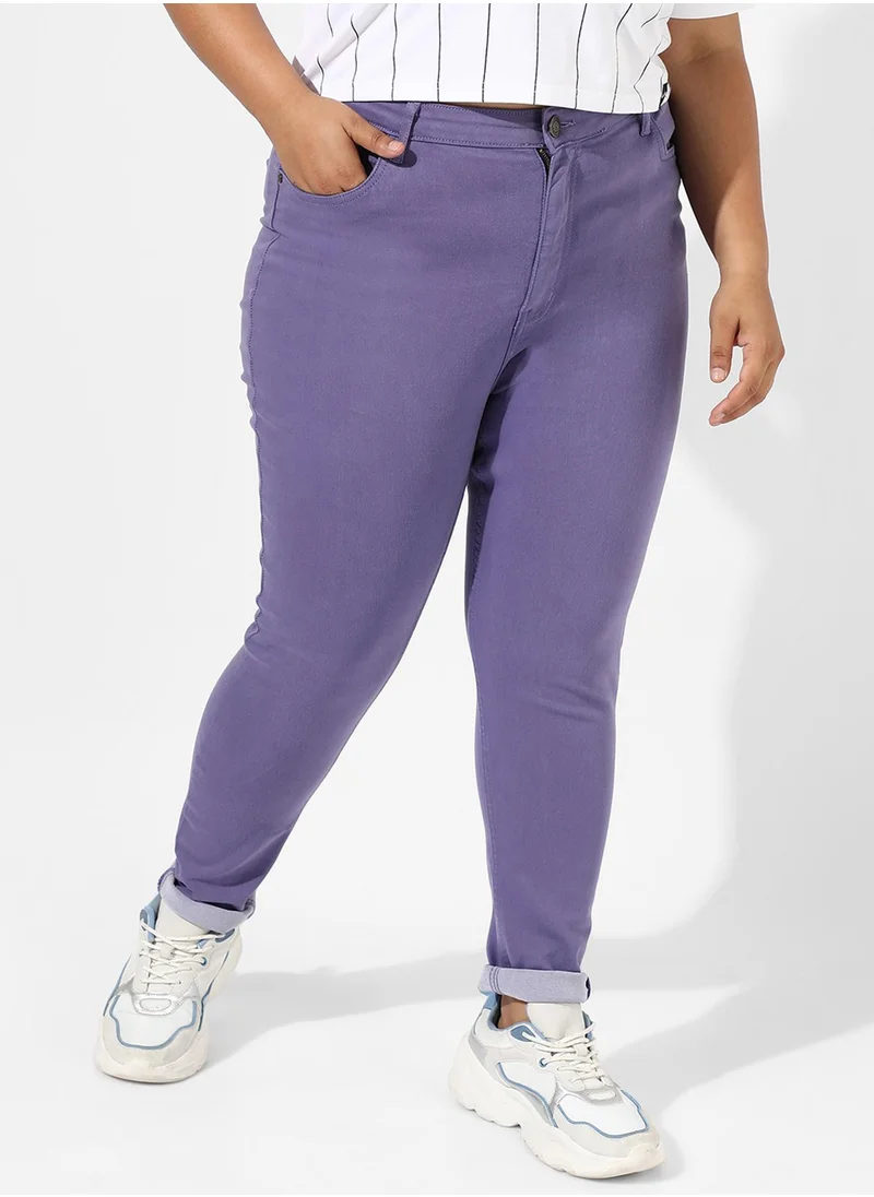 Instafab Plus Women's Purple Colour Pop Denim Jeans