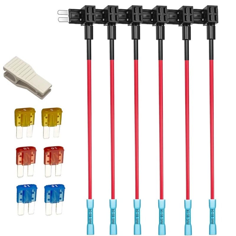 Gebildet 6pcs 12V 24V AddaCircuit Micro 2 Fuse Tap with Heat Shrink Terminals Piggy Back Blade Fuse Holder with Wire Harness 6pcs Micro 2 Fuse 5A10A15A and Fuse Puller