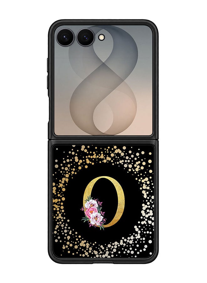 Stylizedd Rugged Case for Samsung Galaxy Z Flip8- Slim Fit Hybrid Rubber Cover Floral Monogram - O (Black)