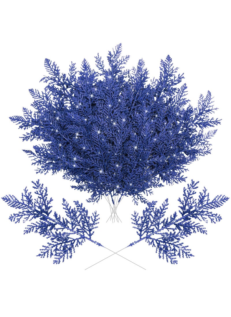 Cindeer Cindeer 100 Pcs Christmas Tree Picks Sprays 10.24 Inch Glitter Artificial Pine Leaves Cedar Stems Faux Pine Needles Greenery Cedar Branches Ornament for Home Garland Wreath Winter Decor(Navy Blue)  - Image 1