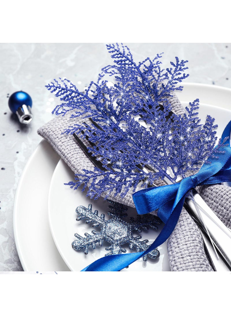 Cindeer Cindeer 100 Pcs Christmas Tree Picks Sprays 10.24 Inch Glitter Artificial Pine Leaves Cedar Stems Faux Pine Needles Greenery Cedar Branches Ornament for Home Garland Wreath Winter Decor(Navy Blue)  - Image 3