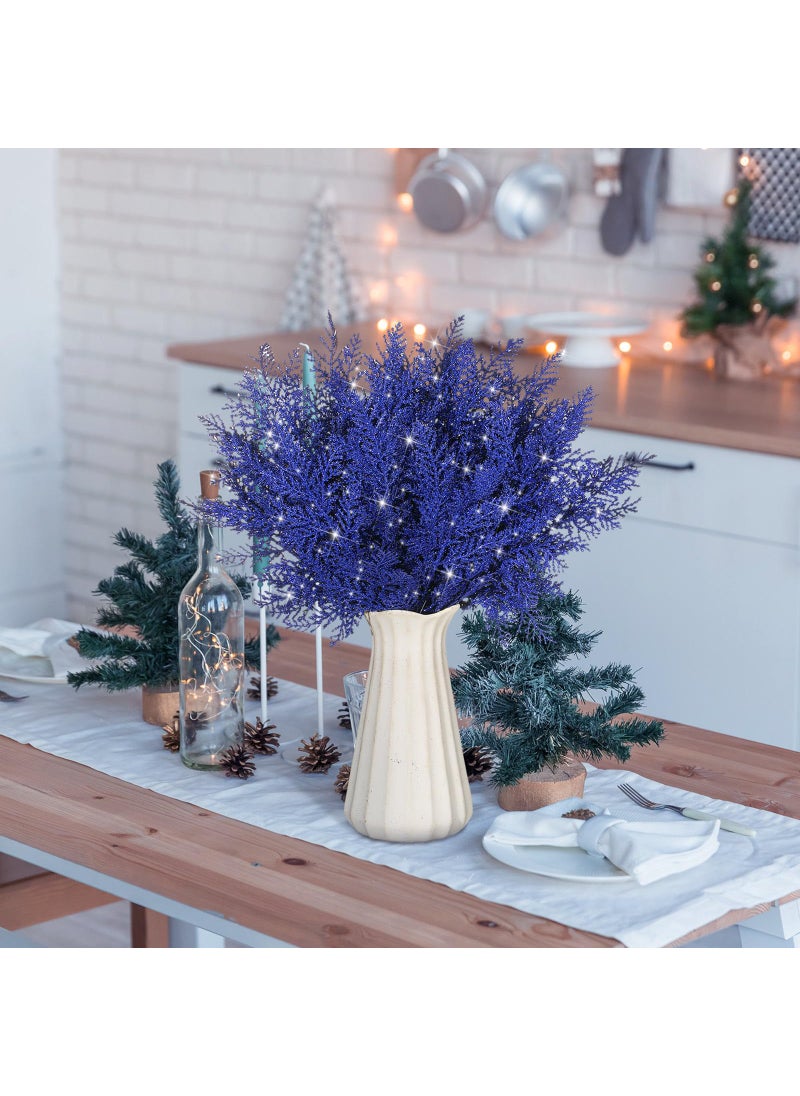 Cindeer Cindeer 100 Pcs Christmas Tree Picks Sprays 10.24 Inch Glitter Artificial Pine Leaves Cedar Stems Faux Pine Needles Greenery Cedar Branches Ornament for Home Garland Wreath Winter Decor(Navy Blue)  - Image 4