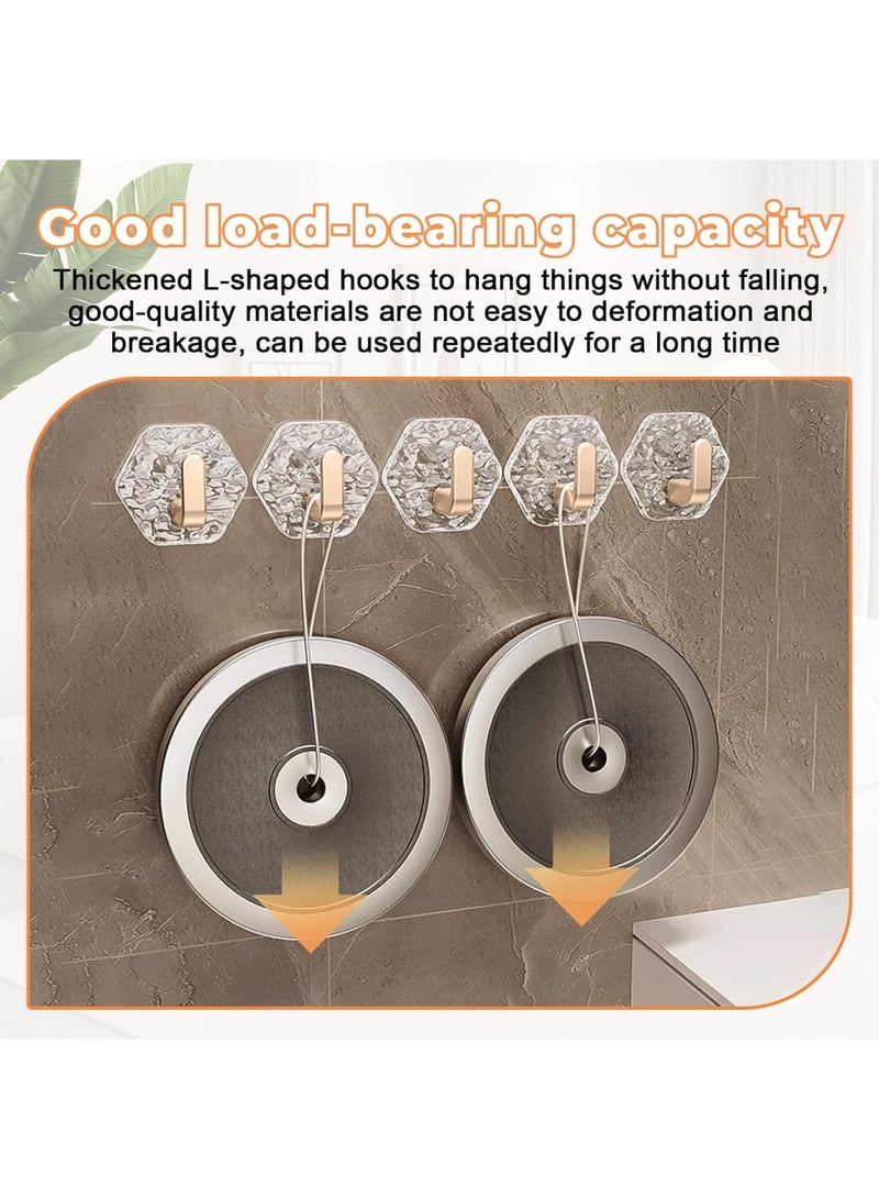 Adhesive Hooks, Drill-Free Wall Hooks for Bathroom Kitchen Hallways, Self-Adhesive Heavy Duty Waterproof Hooks for Towels Keys Bags Hats, Gold Ripple Design, 8 Pack - Image 5